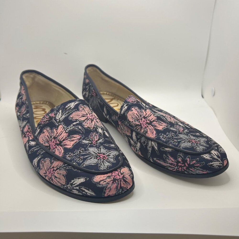 Sam Edelman Leon Moe Toe Embroidered Floral Print Blue & Pink Loafers- Size 9.5 - Picture 2 of 10